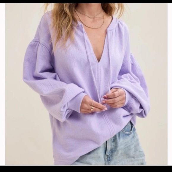aerie Tops - Aerie Easy Street Sweatshirt Lavender V-Neck Oversized Size Small